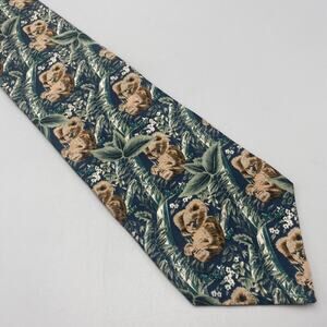 Endangered Species Koalas in Trees Tie 100% Silk Made In USA Necktie Vintage 80s